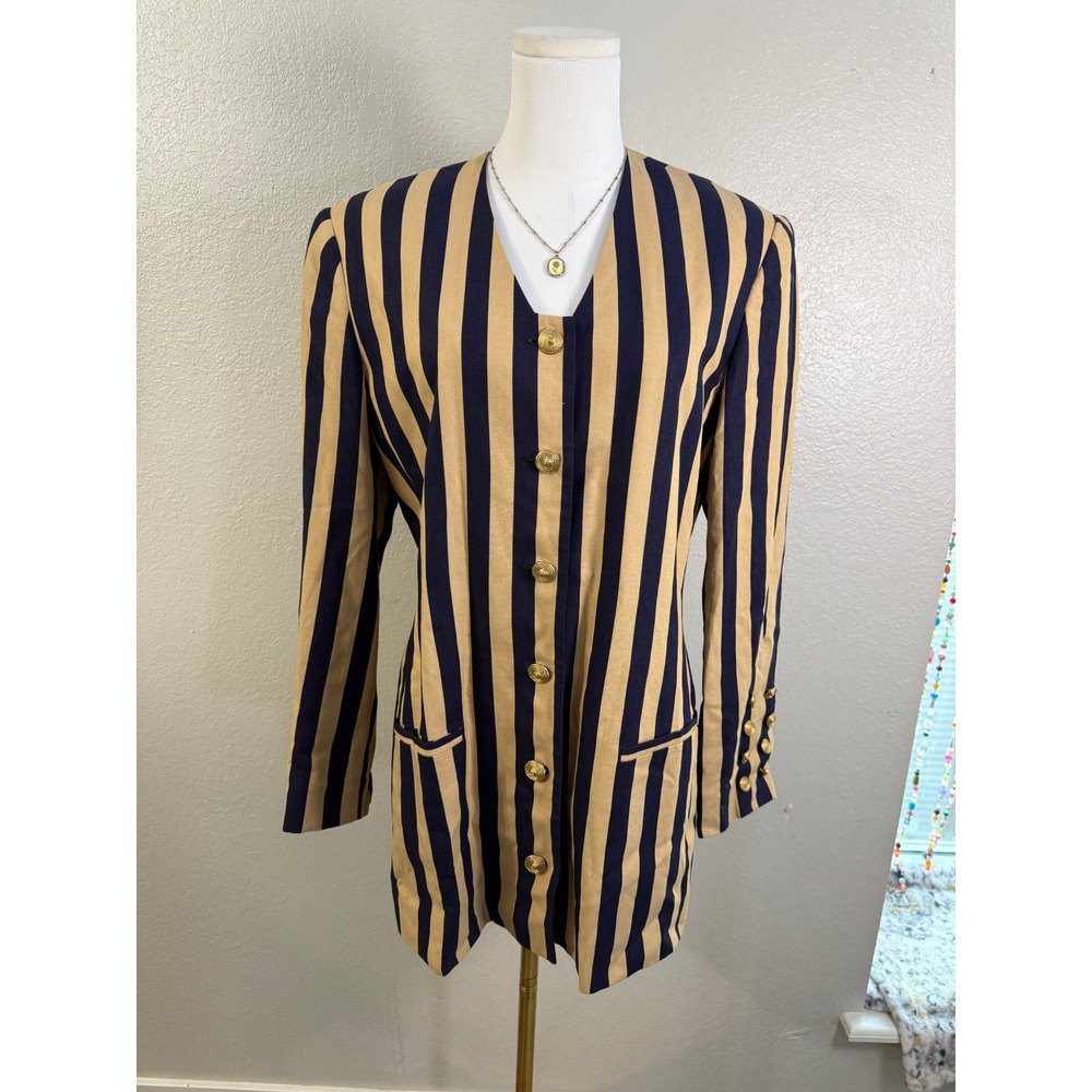 VTG Striped Navy and Tan Blazer Jacket